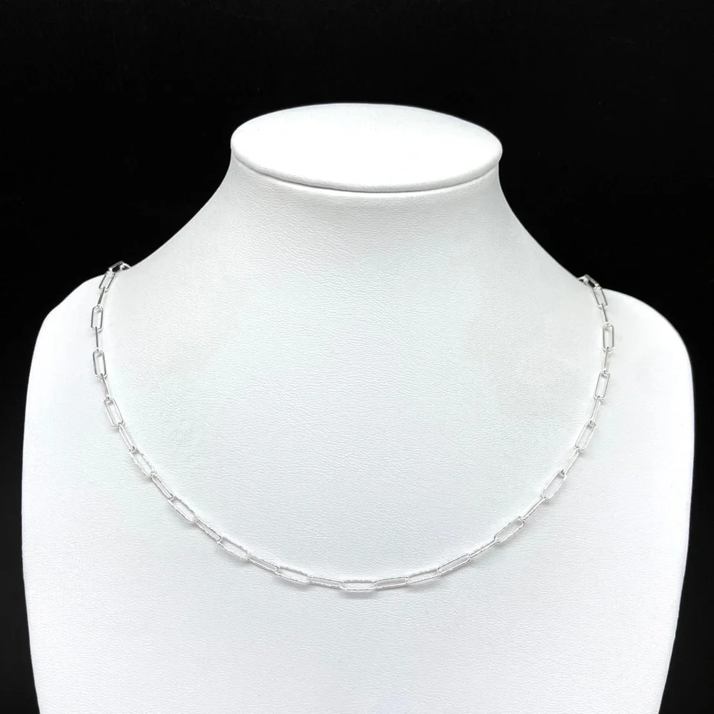18” Sterling Silver Paperclip Chain Link Necklace Solid 925 Italy Paper Clip - Picture 3 of 9